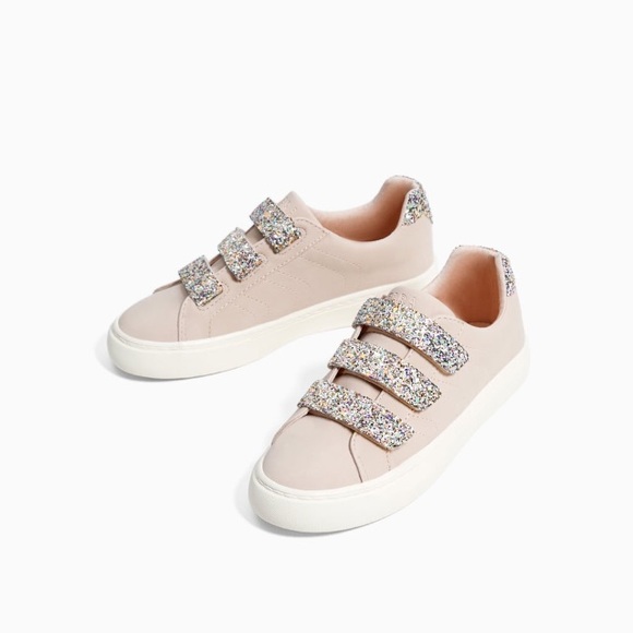 Zara Shoes Zara Girls Light Pink Sneakers W Glitter Straps Poshmark